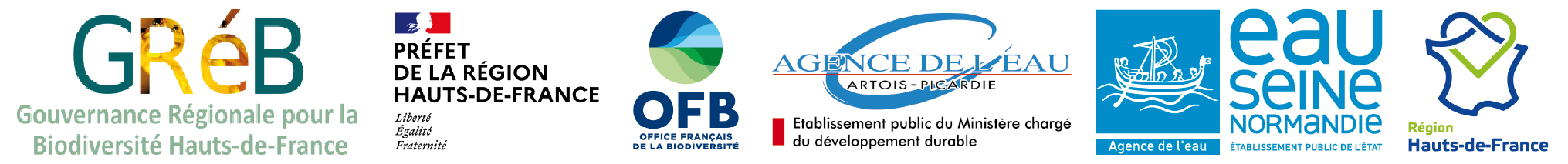 Bandeaux logos membres du collectif : GRéB, DREAL, OFB, AEAP, AESN, Région